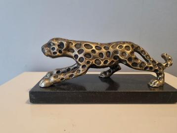 Panter Beeldje - Gouden Finish op Marmeren Voet beschikbaar voor biedingen