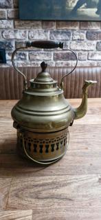 Antieke koperen theepot met warmhouder, Antiek en Kunst, Ophalen of Verzenden