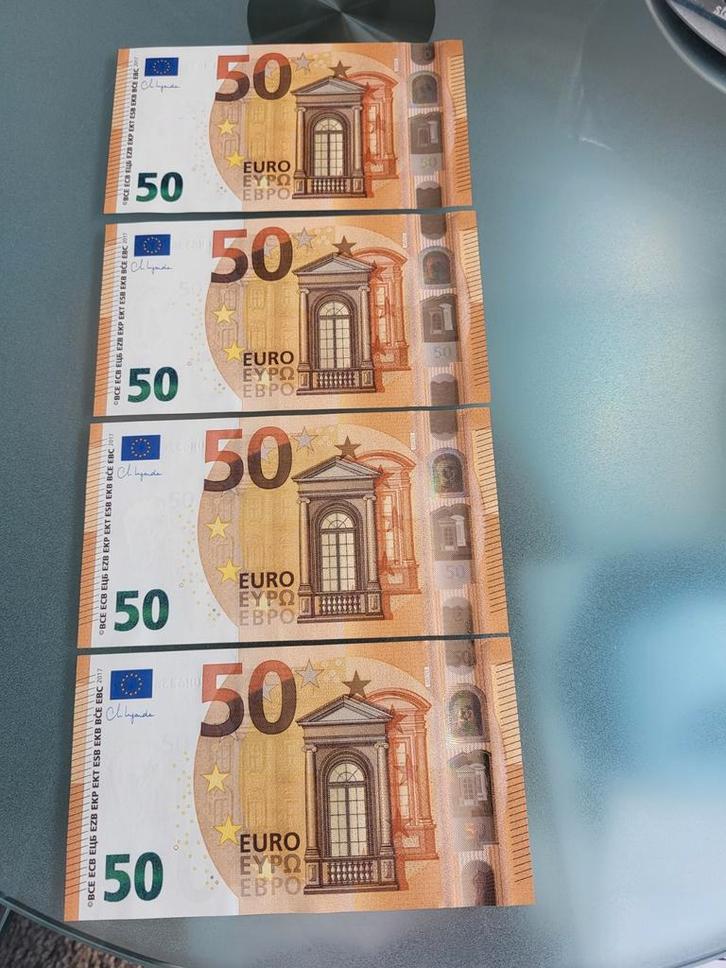 Setje van 4 x 50 Euro biljetten unc Frankrijk opeenvolgende, Postzegels en Munten, Bankbiljetten | Europa | Eurobiljetten, Setje