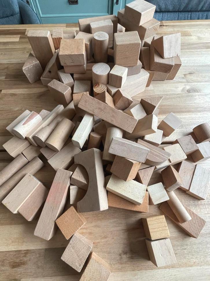 Blokken verzameling: Kasteel, hout, kleur, cijfers, Kinderen en Baby's, Speelgoed | Bouwstenen, Gebruikt, Overige merken, Ophalen of Verzenden