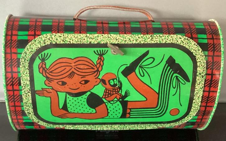 Vintage blikken USSR Pippi Langkous lunch box,trommel, Antiek en Kunst, Antiek | Speelgoed, Ophalen of Verzenden