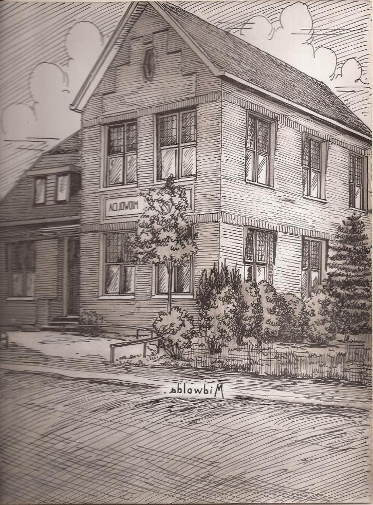 Midwolda Gemeentehuis tekening Sievers 50 / 60er jaren, Antiek en Kunst, Kunst | Etsen en Gravures, Ophalen of Verzenden
