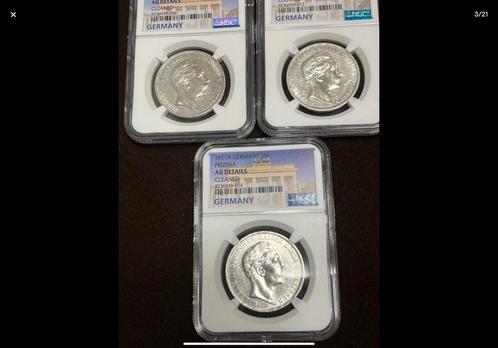 3 x 3 mark duitsland pruisen ngc slabs zilver, Postzegels en Munten, Munten | Europa | Niet-Euromunten, Duitsland, Zilver, Ophalen of Verzenden