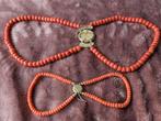 Bloedkoraal en goud ketting en armband, Sieraden, Tassen en Uiterlijk, Ophalen, Zo goed als nieuw, Goud, Goud
