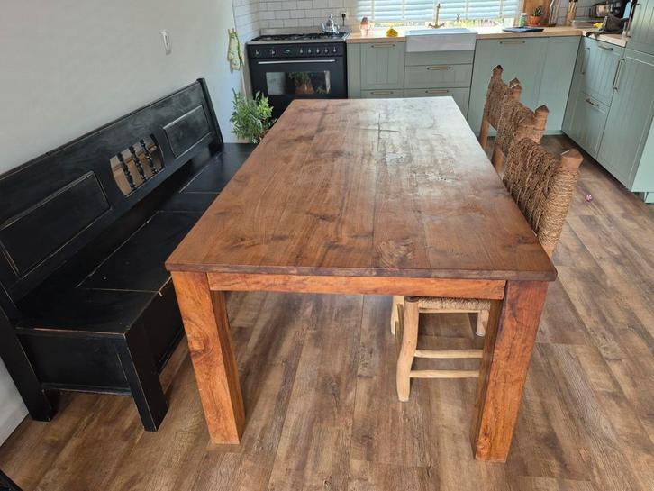 Massief Teakhouten Tafel - Robuust & Stijlvol, Huis en Inrichting, Tafels | Eettafels, Gebruikt, 100 tot 150 cm, 200 cm of meer