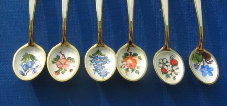 Zilveren David Anderson gold plated enamel spoons, Antiek en Kunst, Antiek | Goud en Zilver, Zilver, Verzenden