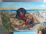 Teckel teckels schilderij, Ophalen, Schilderij, Minder dan 50 cm