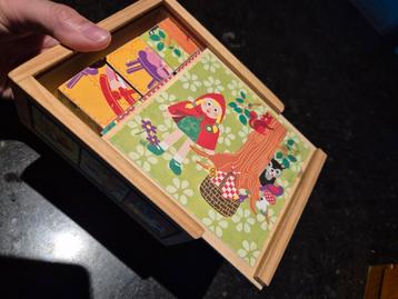 Vintage houten blokkendoos blokkenpuzzel sprookje roodkapje  beschikbaar voor biedingen
