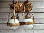 Mooie Bronzen Wandlampen met glazen bollen, Antiek en Kunst, Antiek | Lampen, Ophalen