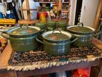 Zeer mooie Donkergroen emaille pannenset., Antiek en Kunst, Ophalen of Verzenden