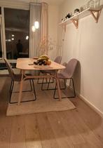 Set van 4 Eetkamer stoelen zwart metaal grijs beige stof, Huis en Inrichting, Stoelen, Ophalen, Gebruikt, Vier, Metaal
