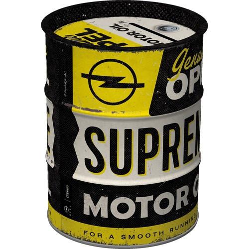 Opel Supreme motor oil reclame spaarpot van metaal, Ophalen of Verzenden, Nieuw, Auto's