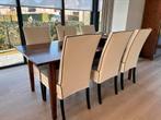 Eettafel 200x90 cm in kersenhout met 6 stoffen stoelen, Huis en Inrichting, 4 tot 6 stoelen, Gebruikt, Ophalen