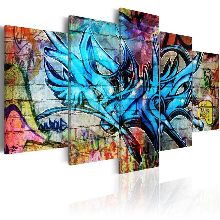 710 Blauw Graffiti 5 Luik Canvas Schilderij 200x100cm Nieuw, Antiek en Kunst, Kunst | Schilderijen | Abstract, Ophalen of Verzenden