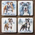American Staffordshire Terriër Winter onderzetters + houder, Ophalen of Verzenden, Nieuw, Glas of Kopje