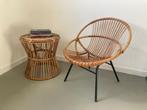 Rotan set bijzet tafeltje en stoeltje vintage, Huis en Inrichting, Ophalen, Gebruikt, Bruin, Vintage