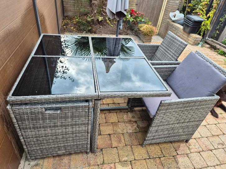 Wicker tuinset – 4 personen, Tuin en Terras, Tuinsets en Loungesets, Gebruikt, Wicker, Ophalen