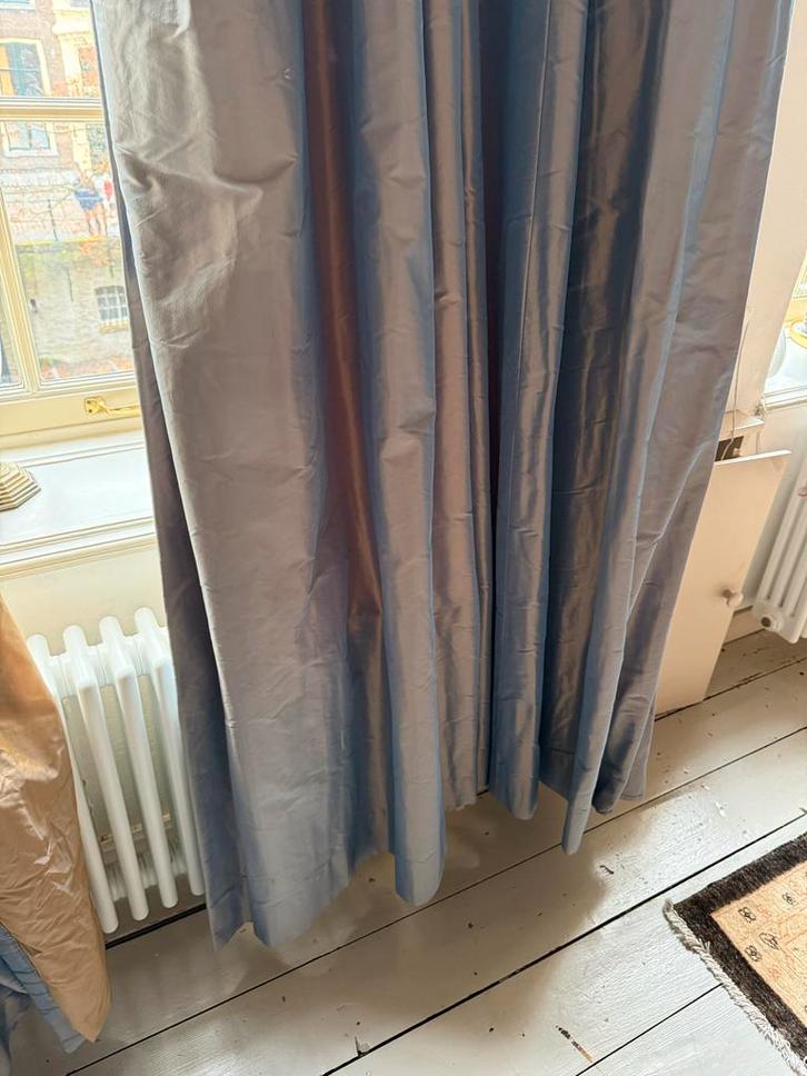 Luxe Zijden Gordijnen - Blauw/Goud - 5 Stuks, Huis en Inrichting, Stoffering | Gordijnen en Lamellen, Gebruikt, 200 cm of meer
