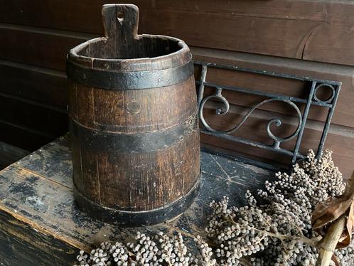Brocante oude houten vat/emmer/kuip, Antiek en Kunst, Curiosa en Brocante, Ophalen