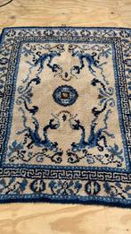 Vintage grof handgeweven tapijt,wol,blauw,120x145, Ophalen of Verzenden, Rechthoekig, Vintage,, Beige