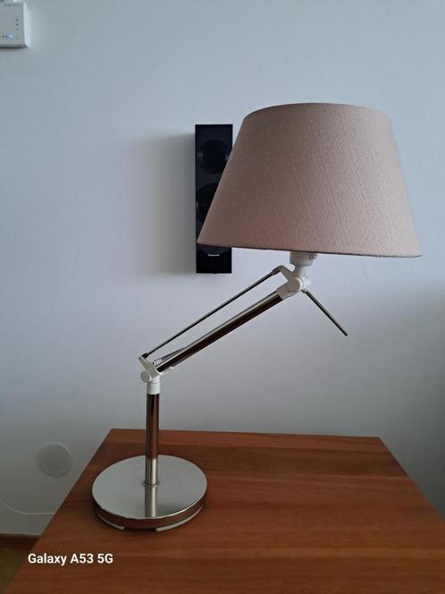 Kwaliteit RVS schemer/tafellamp, Huis en Inrichting, Lampen | Tafellampen, Zo goed als nieuw, Minder dan 50 cm, Metaal, Stof, Ophalen of Verzenden