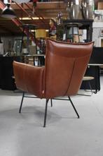 Luxe fauteuil Sanne Jess design metaal leer bruin cognac, Ophalen, Zo goed als nieuw, Metaal, 50 tot 75 cm