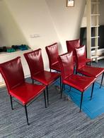 Rode leren stoelen - set van 6, Huis en Inrichting, Stoelen, Ophalen, Gebruikt, Metaal, Vijf, Zes of meer stoelen