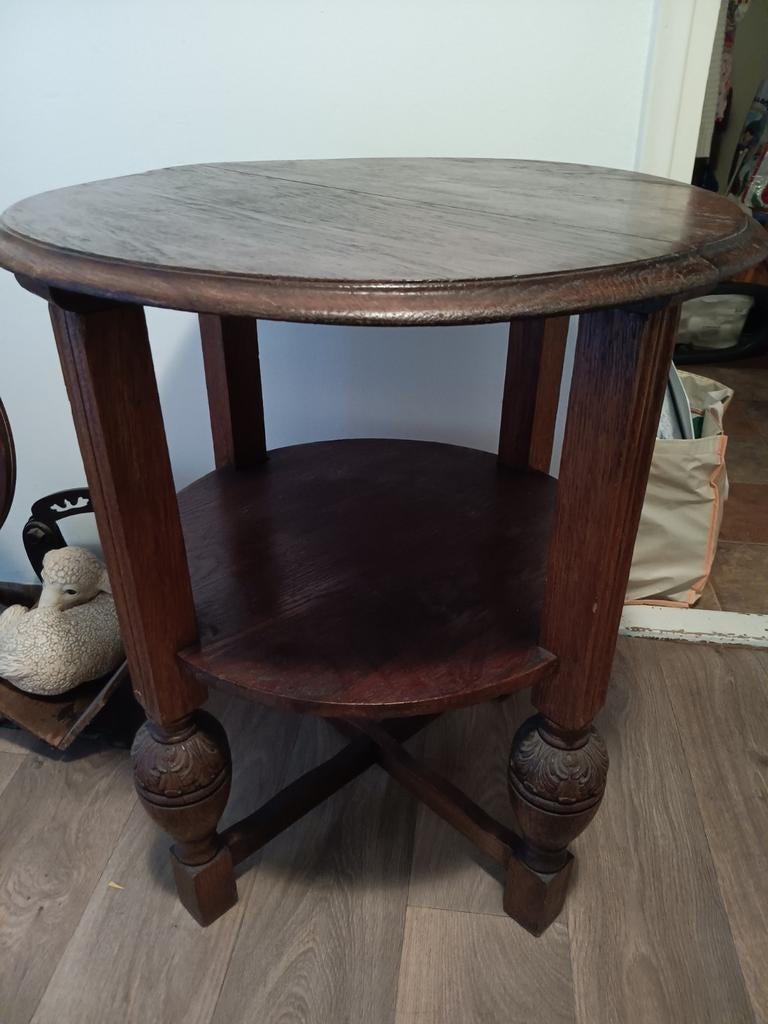 Eikenhouten Bijzettafel met Onderblad, Ophalen