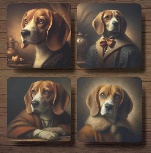 Beagle Rembrandt stijl onderzetters met houder, Huis en Inrichting, Woonaccessoires | Onderzetters, Nieuw, Glas of Kopje, Ophalen of Verzenden