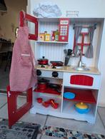 Speel keuken rood met toebehoren en winkelwagen, Ophalen, Gebruikt, Hout