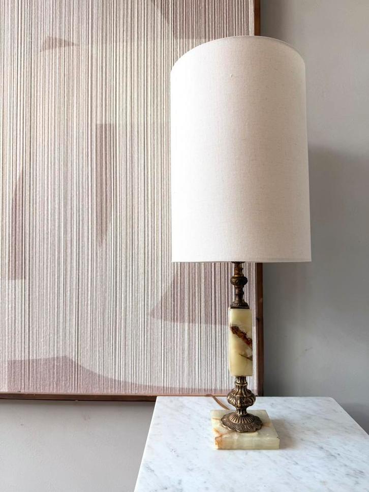 Vintage onyx tafellamp / messing, Huis en Inrichting, Lampen | Tafellampen, Zo goed als nieuw, Minder dan 50 cm, Ophalen of Verzenden