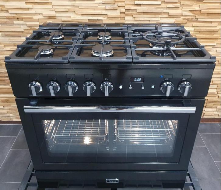 Luxe Falcon Professional plus FX Fornuis 90cm zwart rvs, Witgoed en Apparatuur, Fornuizen, Zo goed als nieuw, Vrijstaand, Gas
