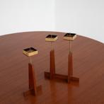 Set Scandinavische Kandelaren – Teakhout & Messing, Huis en Inrichting, Woonaccessoires | Kandelaars en Kaarsen, Bruin, Ophalen of Verzenden