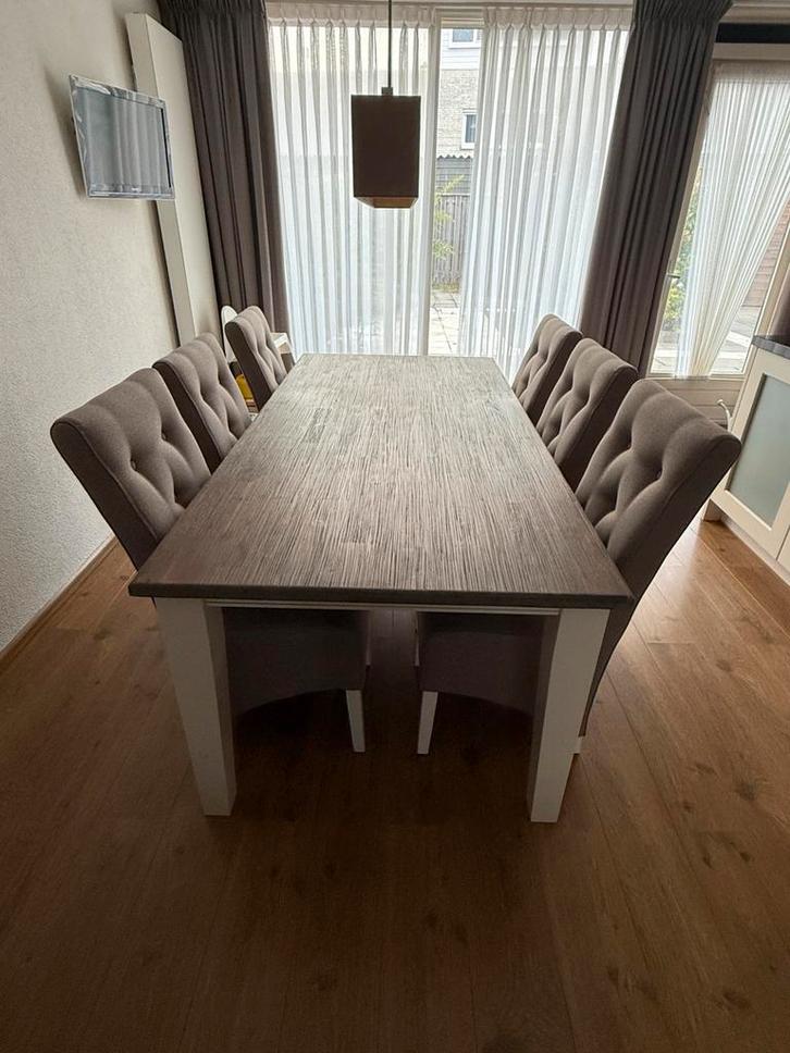 Eethoek wit/taupe (tafel of stoelen los mag ook), Huis en Inrichting, Complete eetkamers, Gebruikt, Ophalen