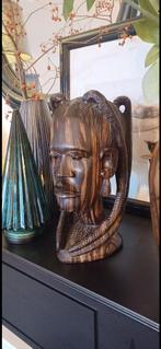 Ebbenhouten buste van Afrikaanse vrouw., Antiek en Kunst, Ophalen