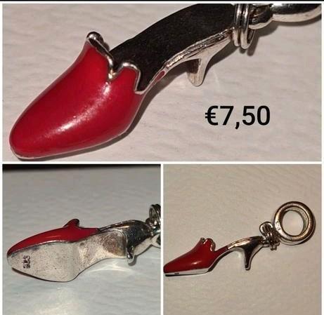 Bedel zilver met hanger hak schoen rood * meer bedels *, Sieraden, Tassen en Uiterlijk, Bedels, Zo goed als nieuw, Overige merken