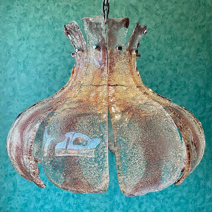 XL Vintage 70’s Carlo Nason Mazzega Murano Hanglamp. Ø 50 CM, Huis en Inrichting, Lampen | Plafondlampen, Zo goed als nieuw, Glas