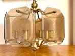 Hanglamp/ rookglas/ hollywood regency/ messing, Huis en Inrichting, Lampen | Hanglampen, Ophalen of Verzenden, Zo goed als nieuw