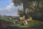 J L van Leemputten 1865-1945==schapen en kippen in landschap, Antiek en Kunst, Kunst | Schilderijen | Klassiek, Ophalen of Verzenden