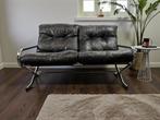 vintage zwart lederen patchwork  tweezit / zetel met chroom, Ophalen