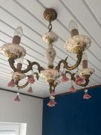 Kroonluchter roze met bloemen antiek curiosa, Huis en Inrichting, Lampen | Kroonluchters, Ophalen, Zo goed als nieuw, Glas, Antiek