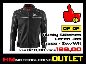 Leren Motorjas Rusty Stitches Chase Zwart-Wit - MEN beschikbaar voor biedingen