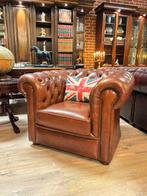 Originele Chesterfield cognac leren club fauteuil 1 x