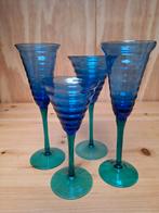 4 vintage blauwe glazen glas groen glaswerk, Ophalen of Verzenden