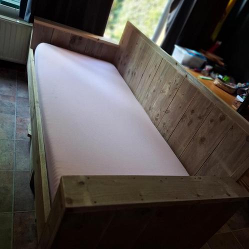 Steigerhouten bedbank met lades - matras maat 90x200, Huis en Inrichting, Slaapkamer | Bedden, Gebruikt, Eenpersoons, 90 cm, 200 cm