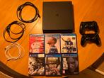 PlayStation 4 Slim 500GB met 2 controllers + 6 topgames, Ophalen, Met 2 controllers, Zo goed als nieuw, Slim