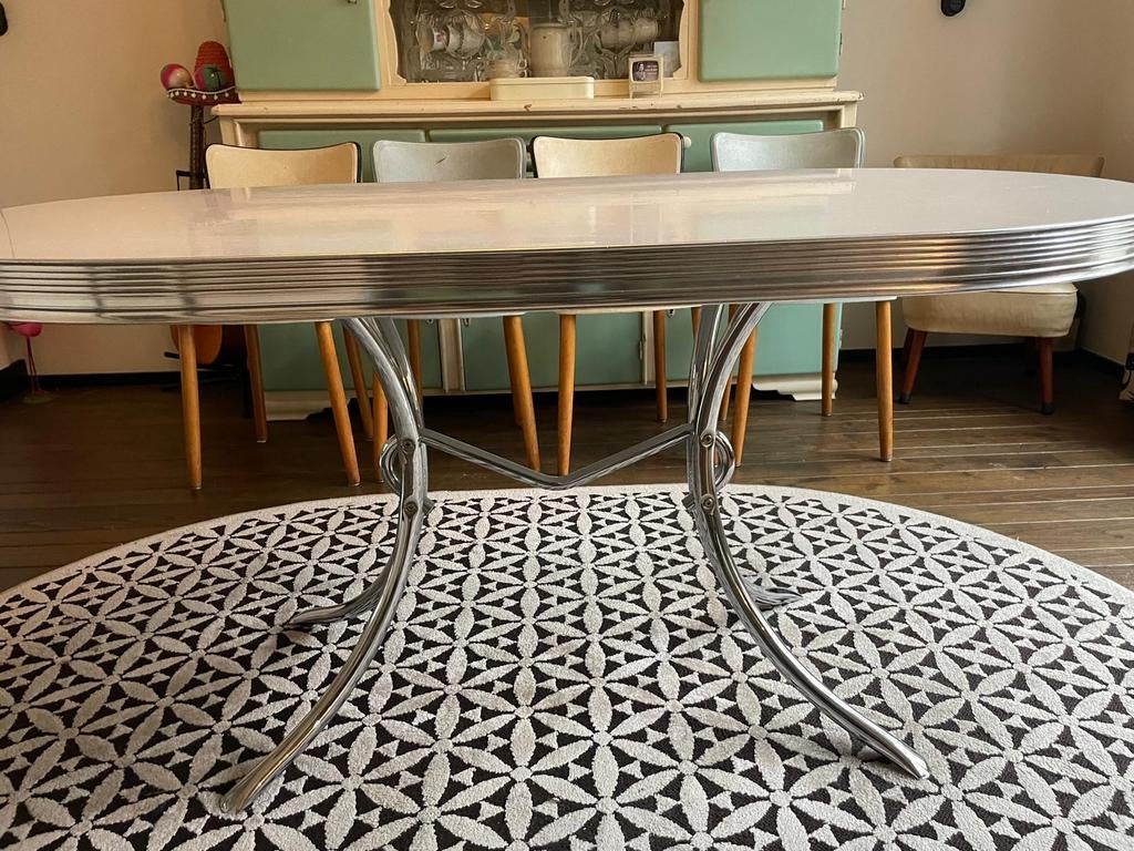 Fifties americain diner tafel retro vintage, Ophalen, Gebruikt, 50 tot 100 cm, Vier personen