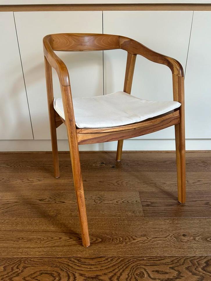 Houten eetkamerstoelen natural bruin teak 4 stuks ZGAN, Huis en Inrichting, Stoelen, Zo goed als nieuw, Vier, Hout, Bruin, Ophalen