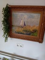 Oud schilderij met zeilboot in lijst, Ophalen