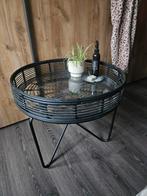 Prachtige salontafel zwart rotan glas, Huis en Inrichting, Tafels | Salontafels, 50 tot 100 cm, Rond, Minder dan 50 cm, 50 tot 100 cm